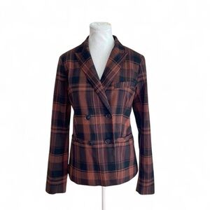 ICON Brown and Black Plaid Double-Breasted Blazer